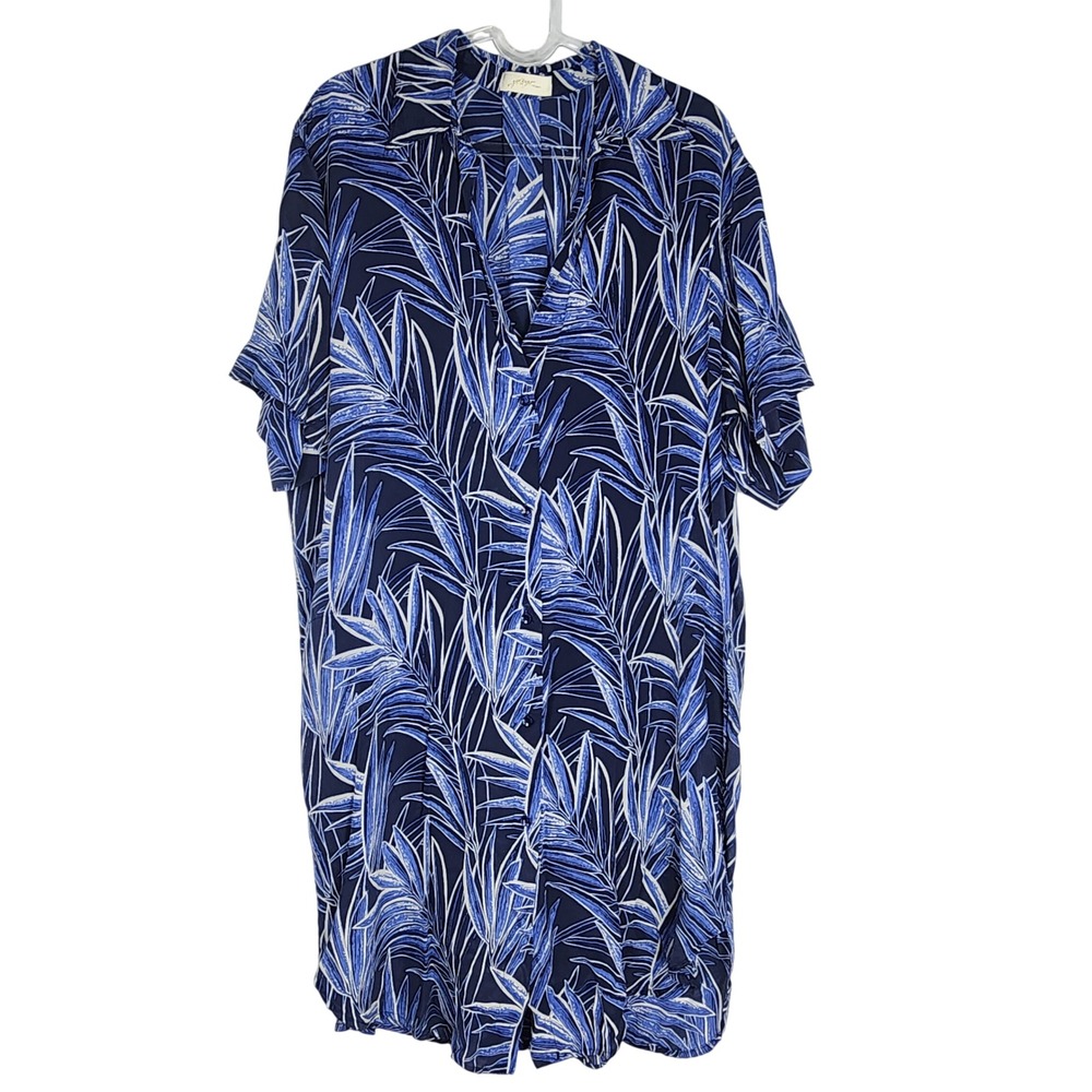 Gottex Palm Leaf Print 100% Silk Tunic Top Swim Suit Cover Up Shirt Women Medium
